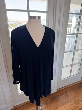 Joseph Ribkoff Black V-Neck Tunic with Ladder-Sleeve Detail